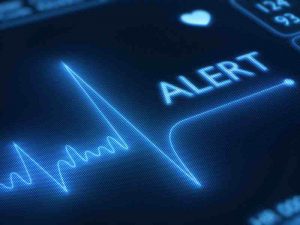 Photo of Flatline alert on heart monitor.